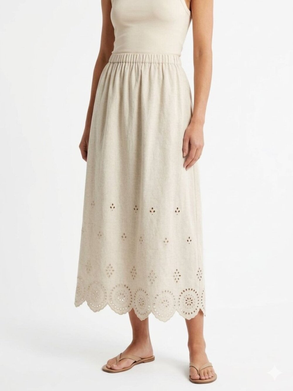 Hem Linen Midi Skirt